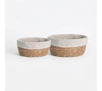 Wickerfield Natural Seagrass Basket with Lining, Round Seagrass Storage Baskets for Shelves, Hand-Woven Hamper Basket (Set of 2)