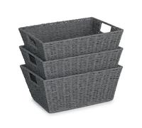 Wickerfield Paper Rope Storage Baskets for Shelves Kitchen Bedroom, Woven Hamper Basket with Handle, Bathroom Storage Baskets for Toiletries, Nesting Handwoven Basket for Storage (3, Grey)