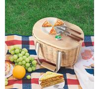 Wickerfield Picnic Basket for 2/4 People, Insulated Small Wicker Picnic Baskets with Lid, Cooler Compartment, Wicker Basket Picnic Hamper Set 2 Person / 4 Person (2 People, Beige, Wooden Panel)