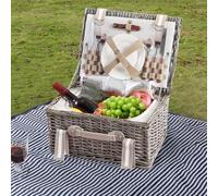 Wickerfield Picnic Basket for 2/4 People, Insulated Small Wicker Picnic Baskets with Lid, Cooler Compartment, Wicker Basket Picnic Hamper Set 2 Person / 4 Person (2 People, Grey)