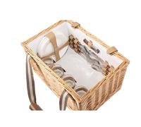Wickerfield Picnic Basket for 2/4 People, Insulated Small Wicker Picnic Baskets with Lid, Cooler Compartment, Wicker Basket Picnic Hamper Set 2 Person / 4 Person (4 People, Beige, Wooden Panel)