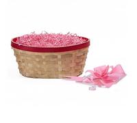 Wickerfield Red Oval Natural Bamboo Storage Woven Basket Gift Hamper Trays Home Decoration Bathroom Organizer with Paper Shreds (Pink)