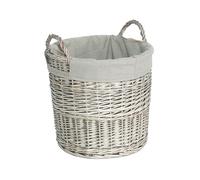 Wickerfield Round Wicker Laundry Basket with Lining, Large Storage Basket with Handle, Home Storage for Washing, Toys, Nursery (Grey Wash, Medium)