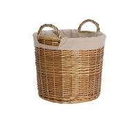 Wickerfield Round Wicker Laundry Basket with Lining, Large Storage Basket with Handle, Home Storage for Washing, Toys, Nursery (Brown, Large)