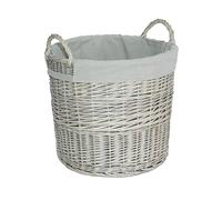Wickerfield Round Wicker Laundry Basket with Lining, Large Storage Basket with Handle, Home Storage for Washing, Toys, Nursery (Grey Wash, Round, Large)