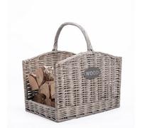 Wickerfield Rustic Shabby Chic Style Grey Natural Wicker Fireside Log Basket-Small