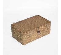 Wickerfield Seagrass Storage Basket Box with Lid, Wicker Decorative Storage Boxes with Lids, Handwoven Wicker Storage Basket with Lid, Woven Rattan Hamper Box Home Organizer for Shelves (Small)