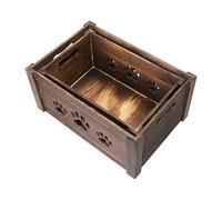 Wickerfield Set of 2 Brown Wooden Dog Toy Box Paw Cutout Crate Gift Hamper