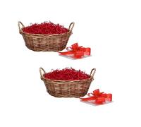 Wickerfield Set of 2 Handwoven Wicker Gift Baskets DIY Empty Hamper Kit for Christmas, Christening, Wedding, Birthday Gift (Brown Baskets, Red Fillings)