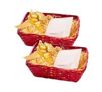 Wickerfield Set of 2 Red Wicker Gift Hamper Baskets with Beige Paper Fill
