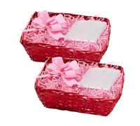 Wickerfield Set of 2 Red Wicker Gift Hamper Baskets with Pink Paper Fill