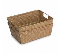 Wickerfield Set of 2 Seagrass Storage Baskets for Shelves, Woven Wicker Storage Hamper Basket for Gifts, Rattan Storage Basket Bathroom Bedroom, Decorative Wooden Towel Baskets