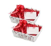 Wickerfield Set of 2 White Wicker Gift Hamper Baskets with Red Paper Fill