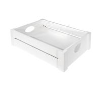 Wickerfield Shallow Wooden Storage Box, Wooden Storage Crate with Handle, Wood Decorative Boxes, Stackable Organiser for Kitchen Office Pantry & Bathroom, Rustic Gift Hamper Box (White, Large)