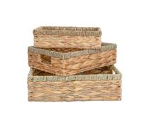 Wickerfield Shallow Woven Water Hyacinth Basket, Wicker Hamper Basket with Handle, Storage Baskets for Bathroom, Toys, Gift (Seagrass, Set (S+M+L))