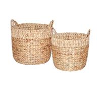 Wickerfield Water Hyacinth Woven Round Storage Laundry Basket Wicker Gift Hamper with Handle Large Home Blanket Bathroom Toy Organizer (Set)
