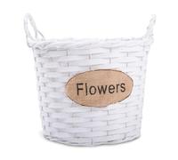 Wickerfield Wicker Basket with Handles Indoor Planter With Liner Personalised Gift Decorative Storage Basket Wedding Decoration (White Wicker with Flower Sign) (Medium)