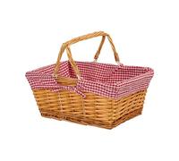 Wickerfield Wicker Basket With Red Gingham Liner and Foldable Handles - Gift Hamper, Shopping, Wedding Flower Girl, Home Storage Decoration (Honey)