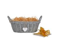 Wickerfield Woven Wicker Basket with Handle, Gift Hamper Kit with Shredded Pape, Empty Hamper Basket for Baby, Christmas, Retail Display (Grey Basket, Khaki Filling)
