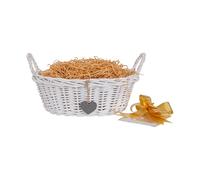 Wickerfield Woven Wicker Basket with Handle, Gift Hamper Kit with Shredded Pape, Empty Hamper Basket for Baby, Christmas, Retail Display (White Basket, Khaki Filling)