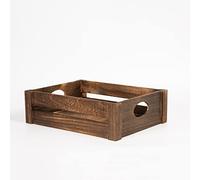 Wickerfield X Large Brown Shallow Wooden Display Crate Handled Storage Box