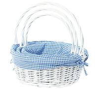 WICKERWISE QI003820BL.3 White Round Willow Gift Basket, with Blue Gingham Liner and Handle-Set of 3