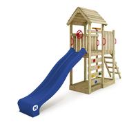 WICKEY Climbing Frame Swing Set Joyflyer with wooden roof and slide