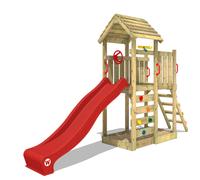 WICKEY Climbing Frame Swing Set Joyflyer with wooden roof and slide