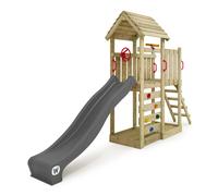 WICKEY Climbing Frame Swing Set Joyflyer with wooden roof and slide