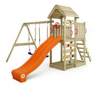 WICKEY MultiFlyer - Wooden climbing frame with swing, wooden roof and slide