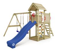 WICKEY MultiFlyer - Wooden climbing frame with swing, wooden roof and slide