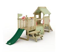 Wickey My First Playground 1 Playground for small children, climbing frame, children's garden playground in impregnated solid wood with green slide and pastel green tarpaulin
