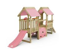Wickey My First Playground 2 Children's Play Area, Climbing Structure, Garden Game for Children Made of Solid Wood Impregnated with Slide and Tarpaulin (Pastel Pink/Pastel Pink)