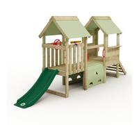 Wickey My First Playground 2 Playgrounds For Toddlers Climbing Frame Children's Garden Playground In Impregnated Solid Wood With Green Slide And Pastel Green Tarpaulin