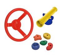 WICKEY Play Tower Accessory Set - Accessories for Play Tower, Swing, Climbing Frame and Garden Play Equipment Consisting of Climbing Stones, Steering Wheel and Telescope