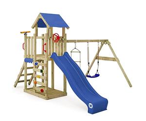 Wickey Play Tower Climbing Frame MultiFlyer Light, Swing & Blue Slide, Outdoor Children's Climbing Tower with Sandpit, Ladder & Play Accessories for the Garden