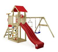 Wickey Play Tower Climbing Frame MultiFlyer Light, Swing & Red Slide, Outdoor Children's Climbing Tower with Sandpit, Ladder & Play Accessories for the Garden