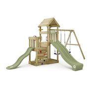 Wickey Skyflyer 120 & 90 Play Tower with Pastel Green Slide and Pastel Green Canvas Double Swing Garden Game Device