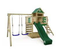 WICKEY Smart Cave - Wooden climbing frame - Playhouse with swing & sandpit