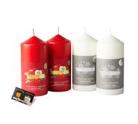 Wickford & Co Festive Scented Pillar Candle Bundle | Warm Apple & Cinnamon, Snowflake Wishes Candles Long Burning 35hrs, Christmas Candles Gifts for Women | Includes ShopZee Safety Tips Guide