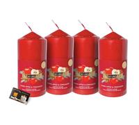 Wickford & Co Warm Apple & Cinnamon Pillar Candle Bundle | Pack of 4 Candles Long Burning 35hrs, Red, Household, Christmas Candles Gifts for Women | Includes ShopZee Safety Tips Guide