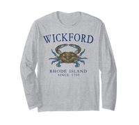 Wickford Rhode Island Crab Town Since 1709 Navy Blue Letters Long Sleeve T-Shirt