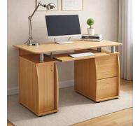 Wicklow Computer Desk With Cabinet And 3 Drawers - Beech