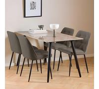 Wicklow Dining Set - 4 Seater - 140cm - Brown Ceramic - with 4 Brooke Taupe Fabric Dining Chairs