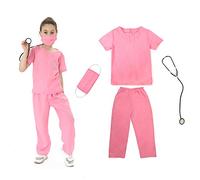 Wiclin Doctor Role Play Costume Pink Scrubs for Unisex Children With Top,Pants and Stethoscope.(M 7-9 Years)