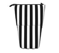 WICRON Telescopic Pencil Case,Black White Striped Stand Pencil Holder with Zipper Makeup Bag Pencil Pouch Pen Bag