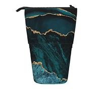 WICRON Telescopic Pencil Case,Teal Emerald Marble L and Scapes Stand Pencil Holder with Zipper Makeup Bag Pencil Pouch Pen Bag