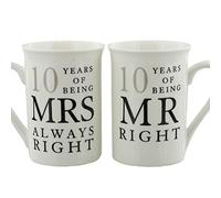 Widdle Gifts 10th Anniversary Set of 2 China Mugs 'Mr Right & Mrs Always Right' Tin Anniversary