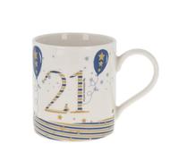 Widdle Gifts 21st Birthday Mug Blue and Gold Balloon Image