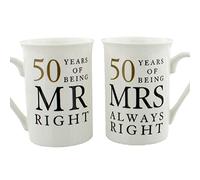 Widdle Gifts 50th Anniversary Set of 2 China Mugs 'Mr Right & Mrs Always Right' Golden Anniversary 1267
